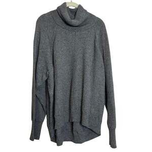Gap Womens Turtleneck Sweater XL Gray Merino Wool Blend Textured Knit Pullover